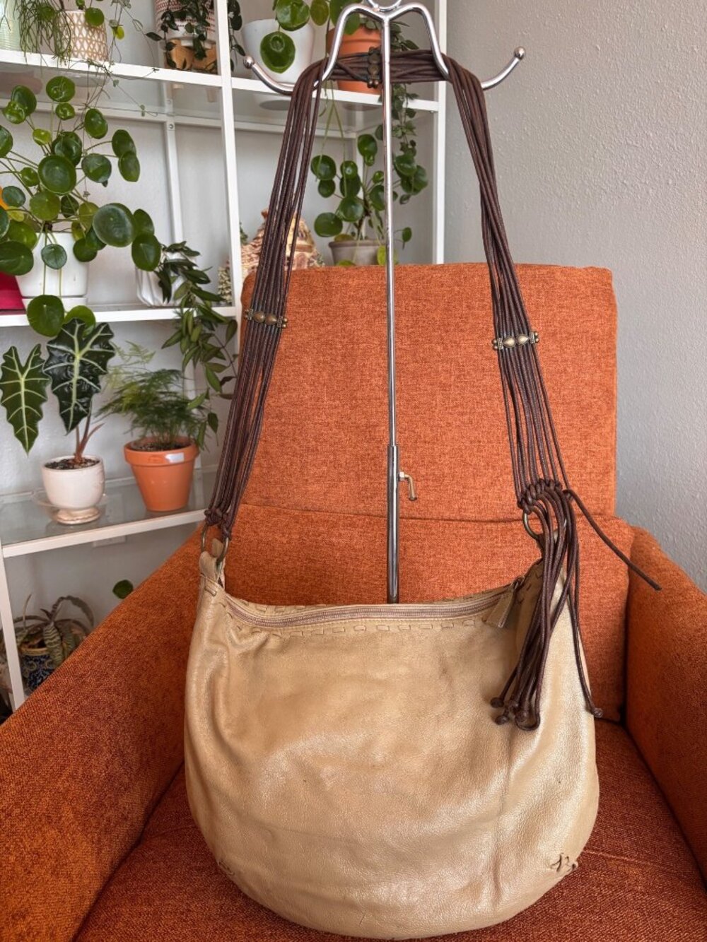 Vintage Desmo Italian Leather Hobo Bag Braided Brown Strap & Brass Accents